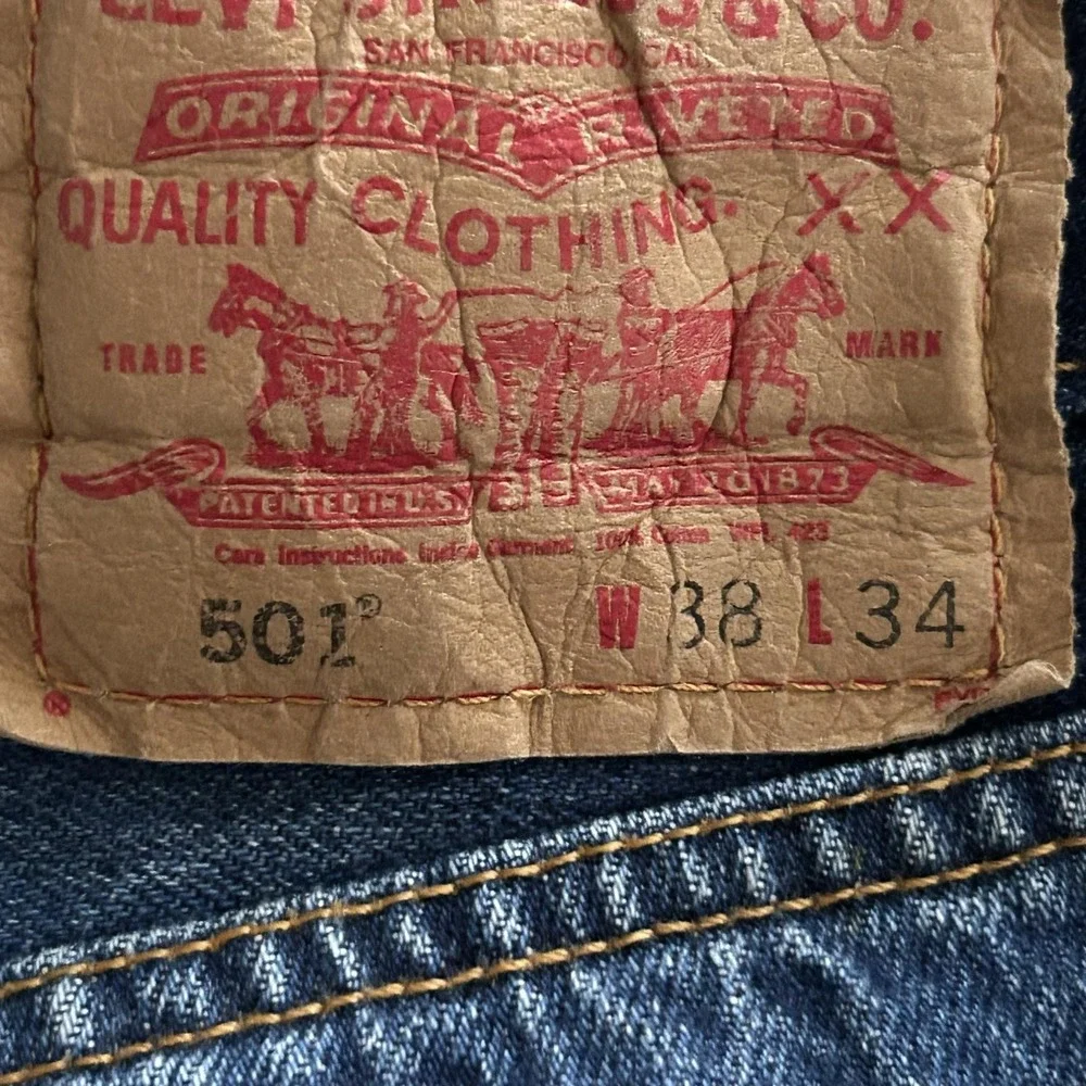Levis 501 Jeans Men‎ 38x27 Blue Denim Straight Button Fly Vintage Paper Tag